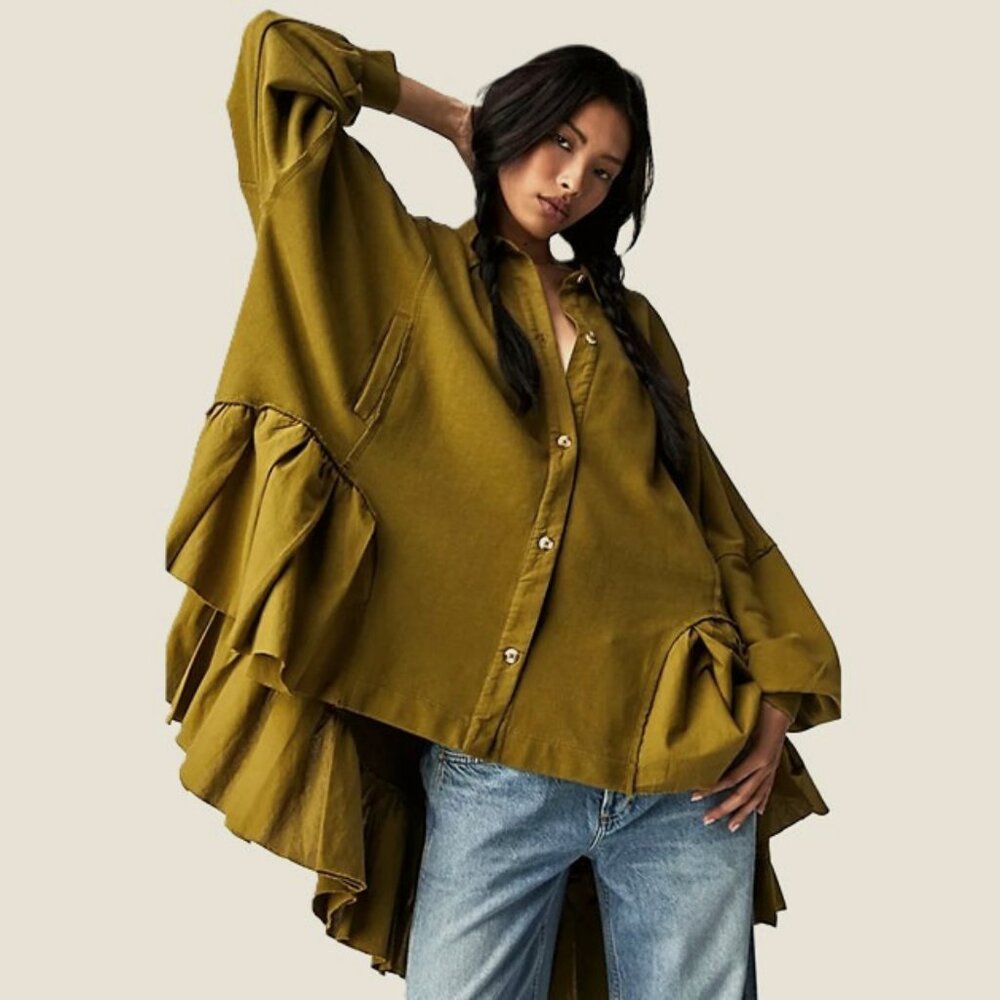 FREE PEOPLE Button Down Sweatshirt Size XS Army Green